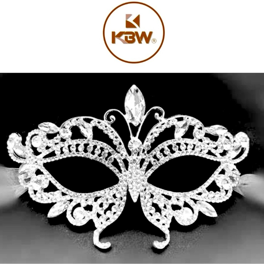 KBW silver sparkling rhinestone butterfly Masquerade/Mardi Gra mask size:OS NWT
